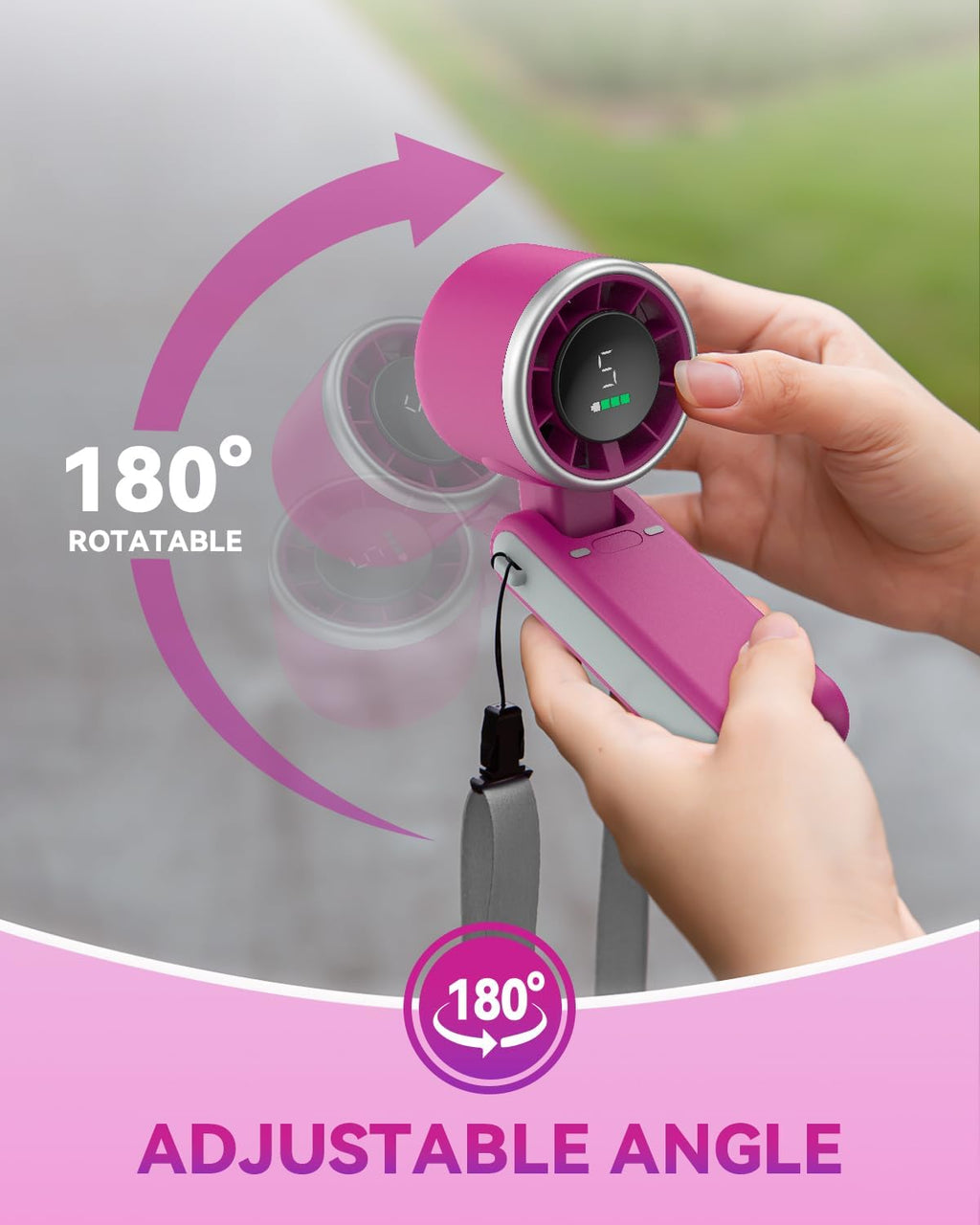 PlayHot Portable Handheld Turbo Fan - 5-Speed Rechargeable Personal Fan | 5000mAh Battery, 12-Hour Run Time, 3-in-1 Design (Magenta)