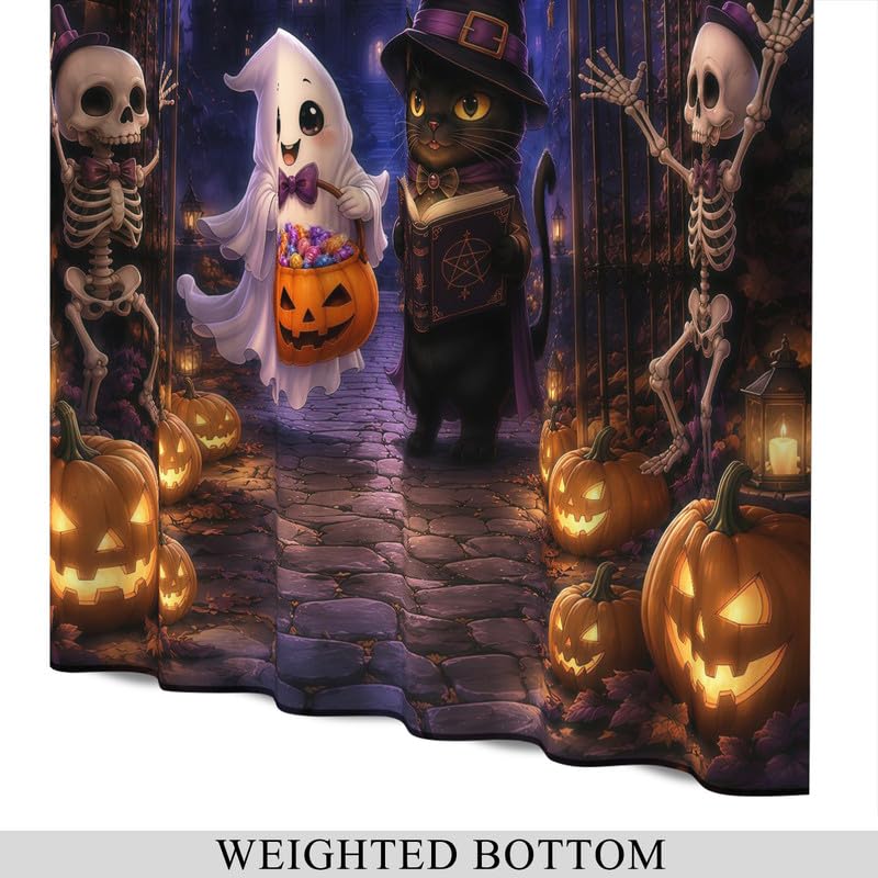 Cute Ghost Cat Halloween Shower Curtain 72x72 in Waterproof
