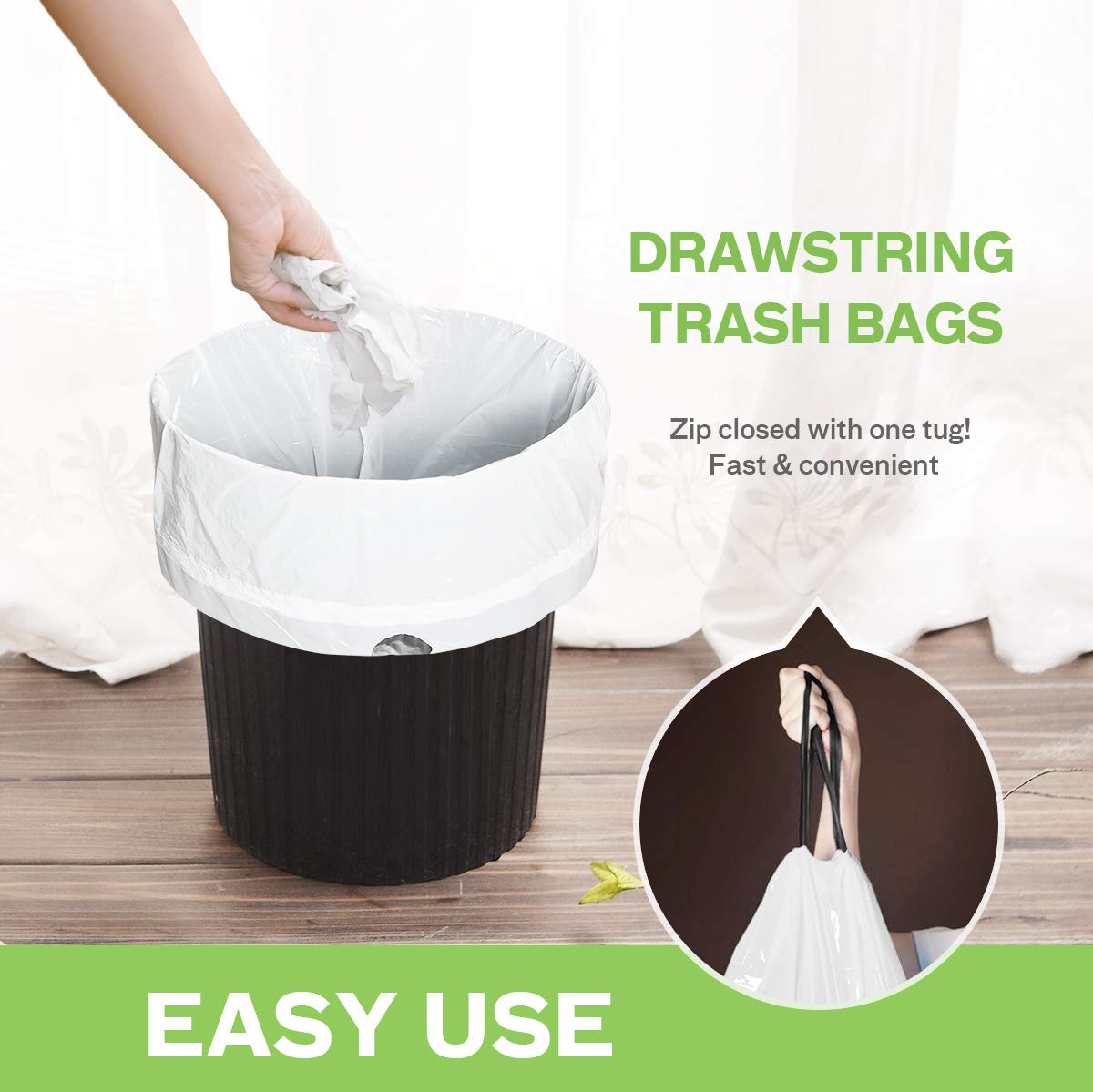 2.6 Gallon 220 Counts Strong Drawstring Trash Bags Garbage Bags by Teivio, Bathroom Bin Liners, 2,2.5,3 Gal Small Plastic Bags for home office kitchen, fit Code R 10 Liter Trash Can