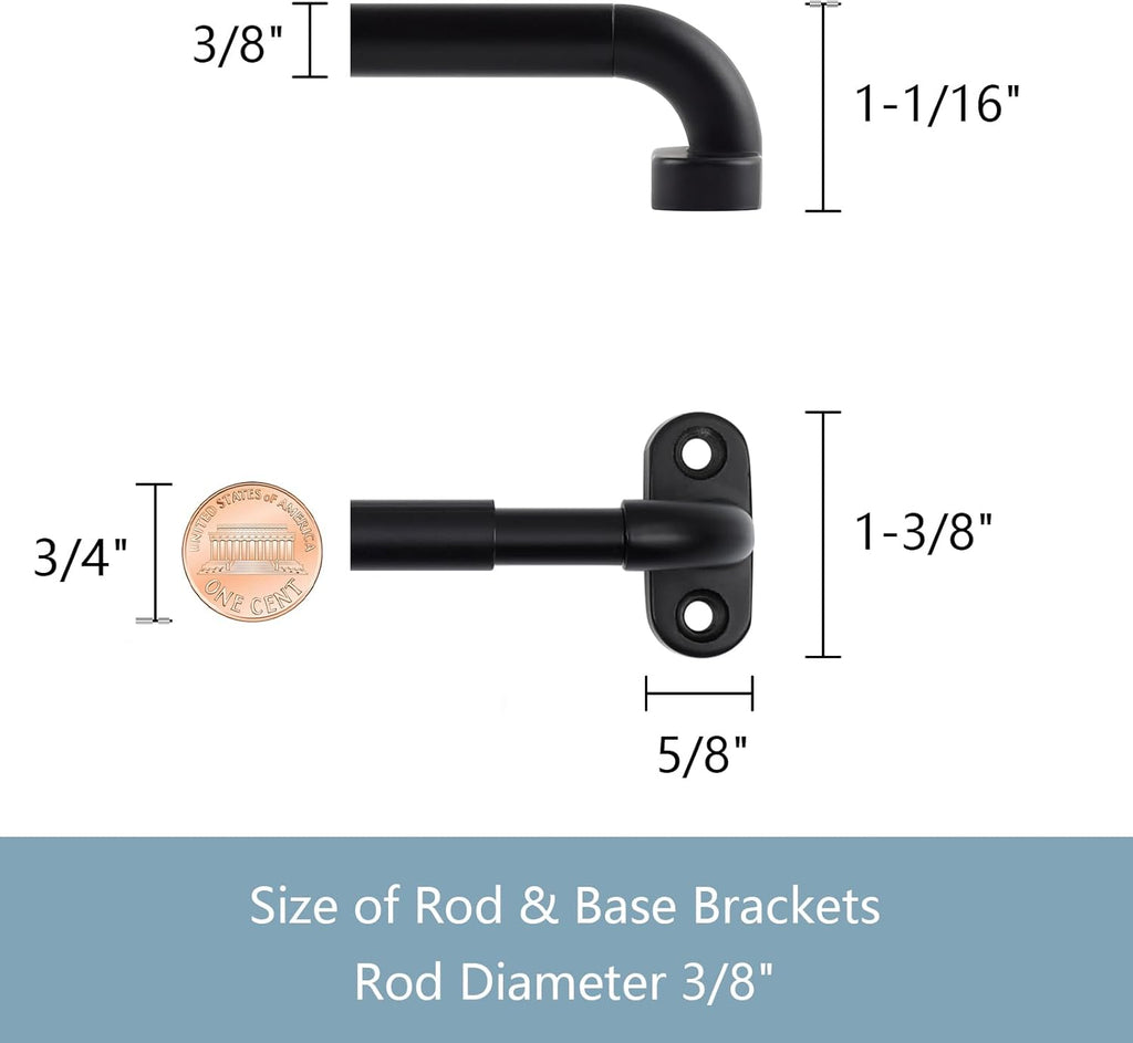 TYRON Adjustable Sash Curtain Rod - 18-30 Inch, 3/8 Inch Diameter for French Doors & Cafe Windows (Black)