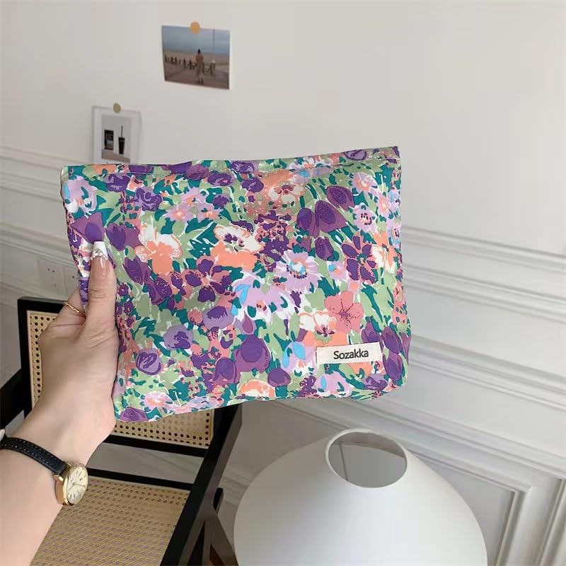 Floral Canvas Makeup Bag & Toiletry Organizer for Women
