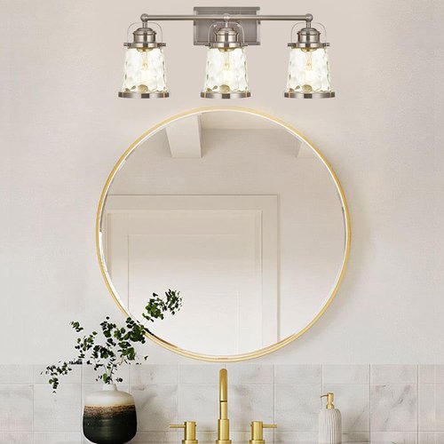 Lucidce 3 Pack Light Fixtures Replacement, Globe Shaped Hammer Glass Clear Amber Glass Shade for Pendant Light Vanity Wall Sconce, E26 Base 1-5/8 Inch Fitter