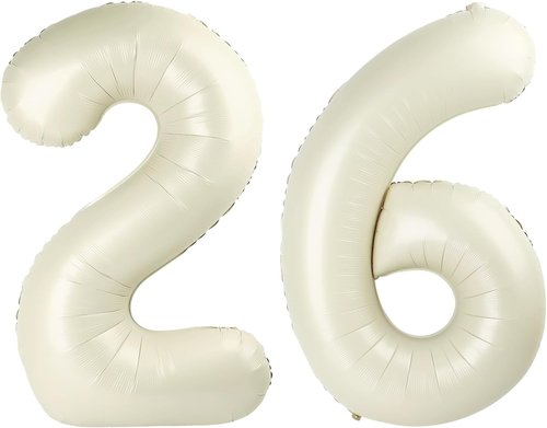 Happy 26th Birthday Balloon - Large 40 Inch Cream Foil Number 26 for Men & Women Celebrations