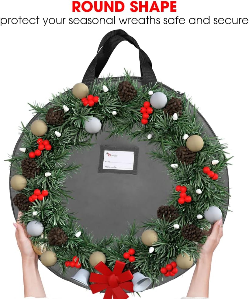 Primode Heavy Duty Wreath Storage Bag - 36" Durable Oxford Polyester Container for Xmas Wreaths (Gray)