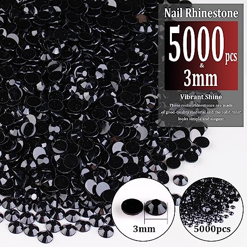 Black Resin Rhinestones 3mm Flatback Round Crystals Bulk 5000pcs