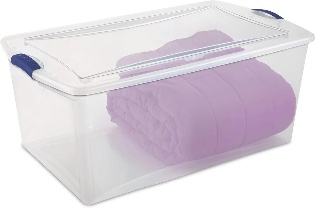 Regine Switzerland 105 QT Transparent Storage Box - Stackable with Blue Lock Mechanism | Ideal for Household & Seasonal Items