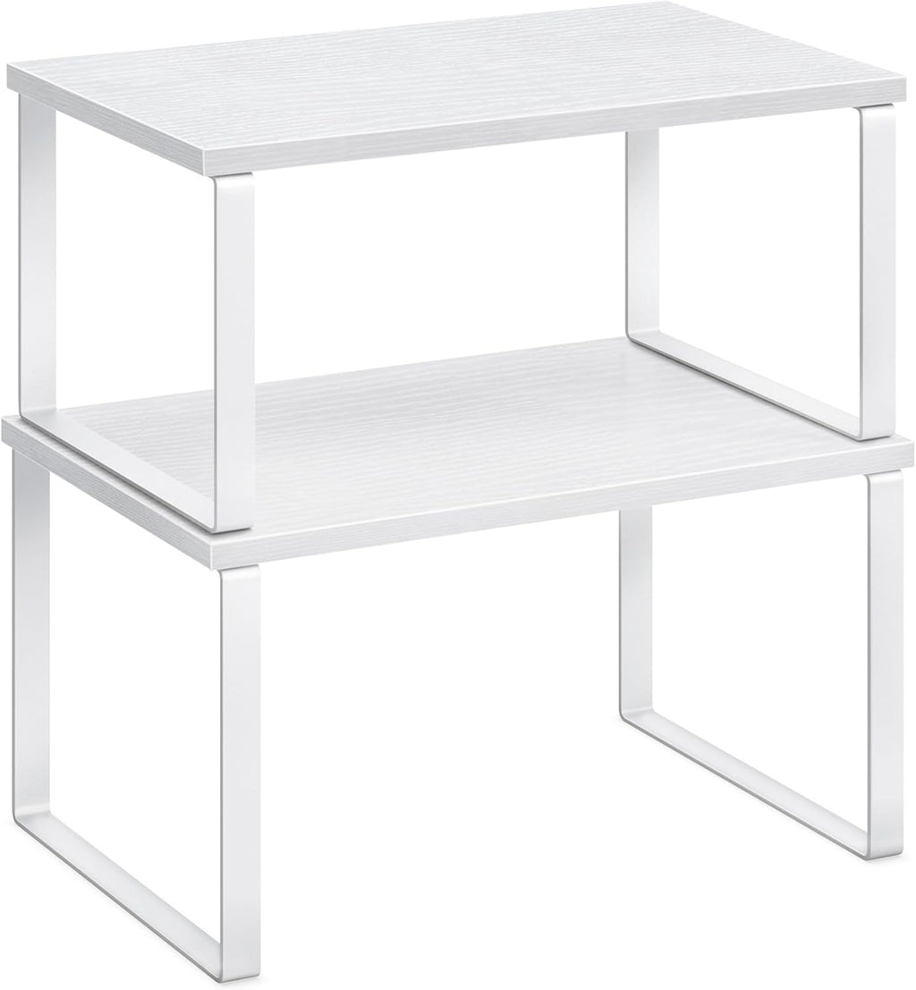 SONGMICS Kitchen Organizer Shelves - Set of 2 Stackable Spice Racks in Cloud White & Snow White