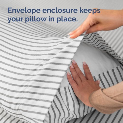 King Standard Pillow Cases - Ultra-Soft Hotel Quality Covers | Fade-Free & Wrinkle Resistant - Grey Stripes - Set of 2