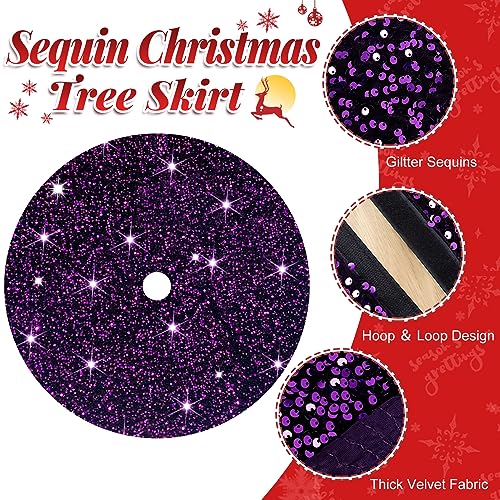 Purple Tree Skirt 46 Inch Glitter Velvet Christmas & Halloween Decor