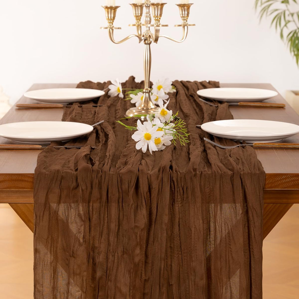 Socomi 10-Piece Brown Coffee Cheesecloth Table Runner - 120-Inch Rustic Boho Decor for Weddings & Events
