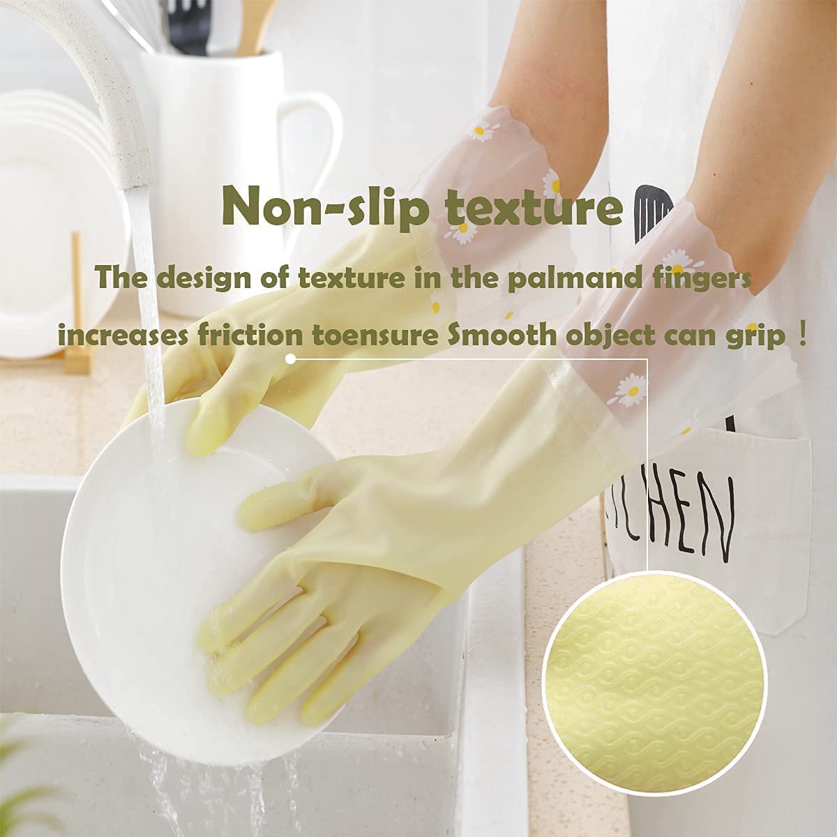 KAQ Dishwashing Cleaning Gloves 3 Pairs - Reusable Rubber Gloves Non-Slip Laundry Kitchen Gardening Waterproof Household Gloves(Medium)