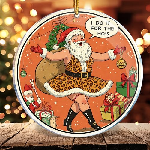 Funny Santa Leopard Acrylic Christmas Ornaments - 3.6in