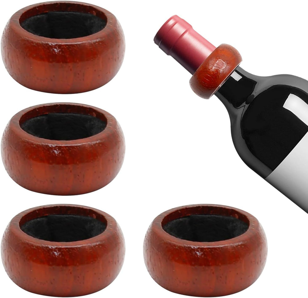 Saihisday Rosewood Wine Rings - Elegant Wine Drip Catchers | 4-Piece Set for Home & Bar Use