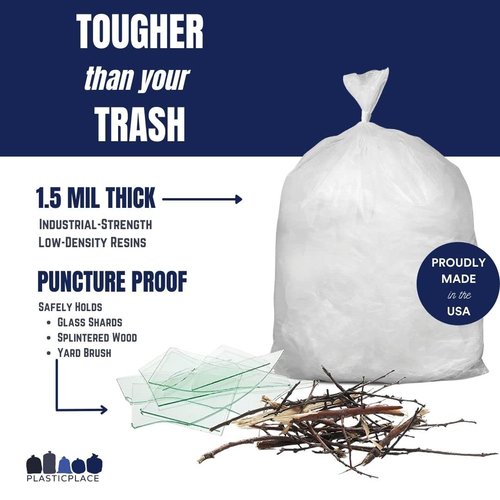 Plasticplace - W33LDC1 33 Gallon Trash Bags │ 1.2 Mil │ Clear Heavy Duty Garbage Can Liners │ 33" x 39" (100 Count)