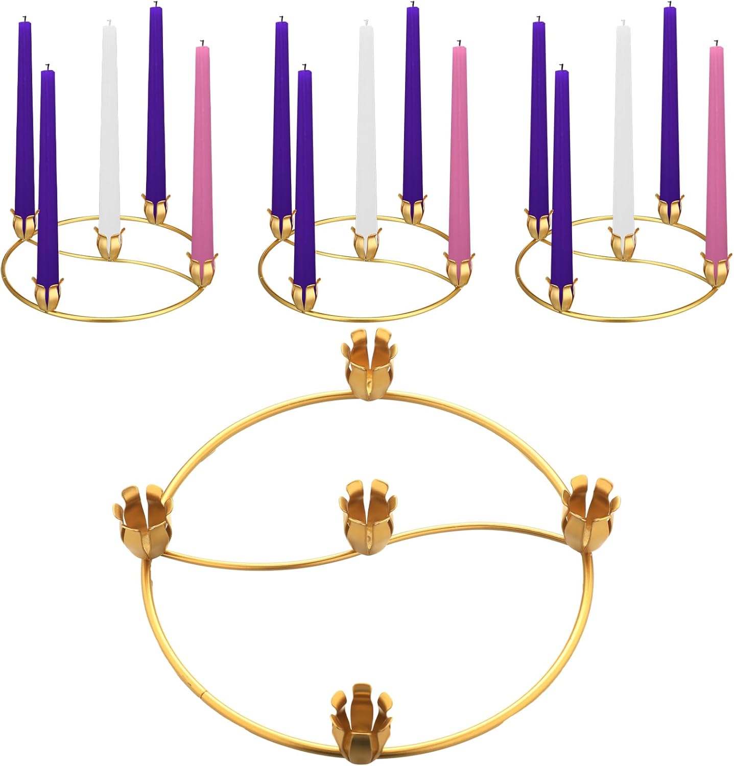 Sliner Christmas Flower Advent Wreath Ring - 5 Candle Holder Metal Centerpiece for Holiday Decor