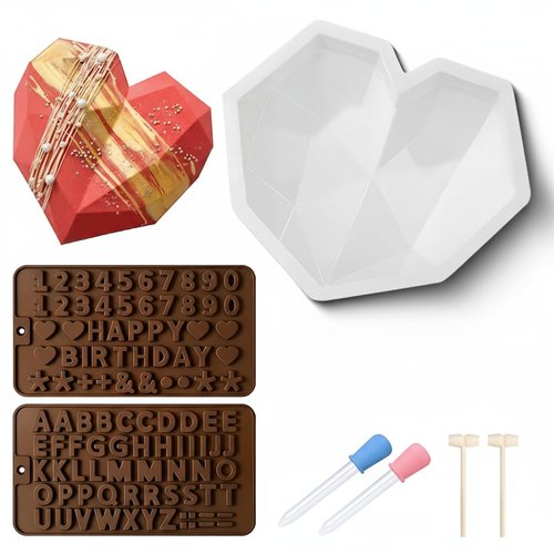 Breakable Heart Mold with Hammer, Chocolate Mold Set - Food Grade, Silicone Heart/Number/Letter Molds for Candy Making - Ideal for Valentine's Day, Christmas, Birthdays