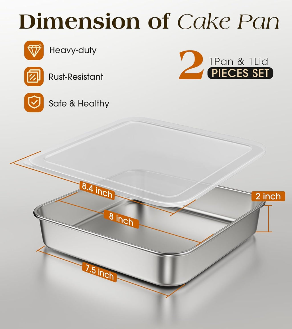 Regine Switzerland 8x8-Inch Stainless Steel Baking Pan - Heavy Duty, Non-Toxic & Dishwasher Safe