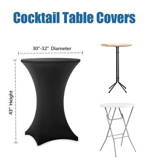 Lemict Cocktail Table Covers - 10 Pack 32x43 Inch Table Cloth - Black Fitted Stretch Spandex Round High Top Tablecloth for Party, Bar, Birthday, Pub, Banquet