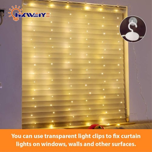 HXWEIYE Short Curtain Lights - 3.3x5Ft Warm White Fairy Light with Timer & 8 Clips | Battery Powered 96LED String Light for Indoor Decor