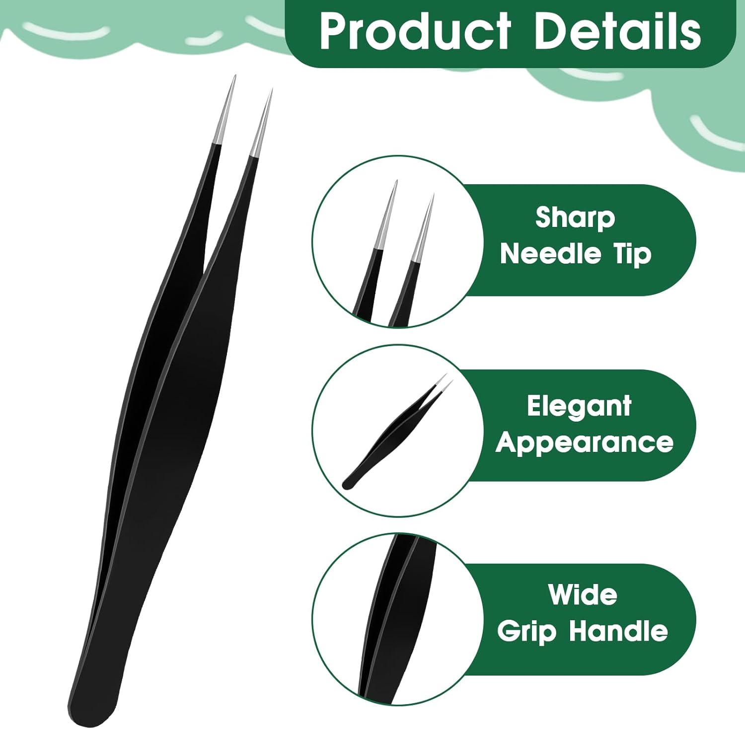 Skiennix Precision Needle Nose Tweezers - 3-Piece Set for Ingrown Hair & Eyebrow Grooming | Stainless Steel