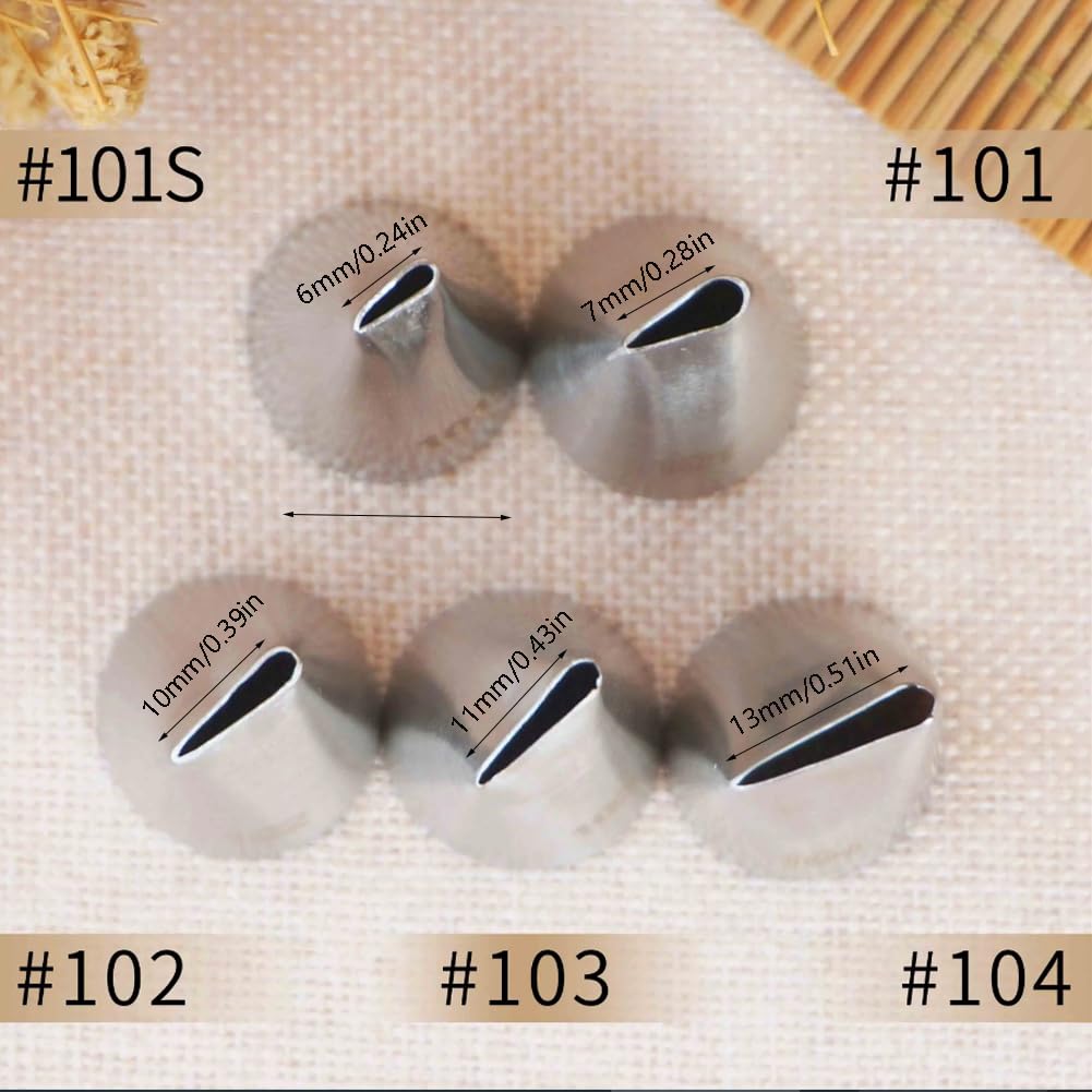 Petal Piping Tips Set with Coupler,101s,101,102,103,104 Rose Icing Flower Tip for Small Roses,Petals,Ruffles,Bows,Pansies& Standard Coupler for Switching
