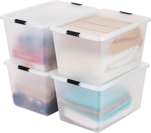 IRIS USA 4-Pack High-Capacity Clip Storage Boxes - 55 Quart Latching Lids for Home & Office Organization