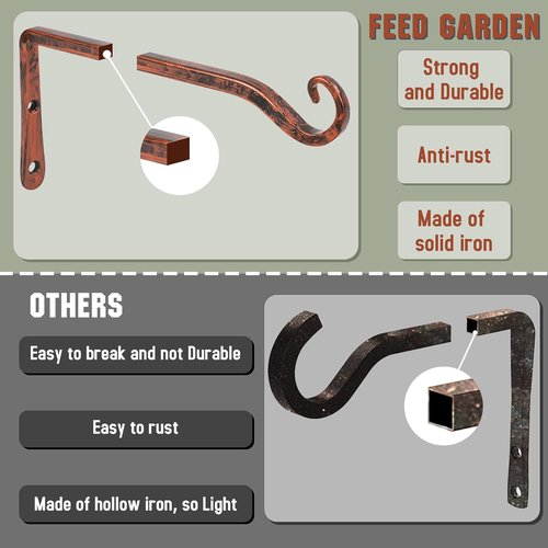 Feed Garden 10-Inch Decorative Hanging Plant Brackets - 2 Pack for Outdoor Use | Antique Bronze Finish