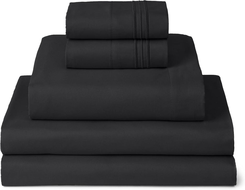 Mellanni Split King Sheets Set - 5 PC Hotel Luxury Bedding | Extra Soft, Cooling, Wrinkle-Resistant (Black)