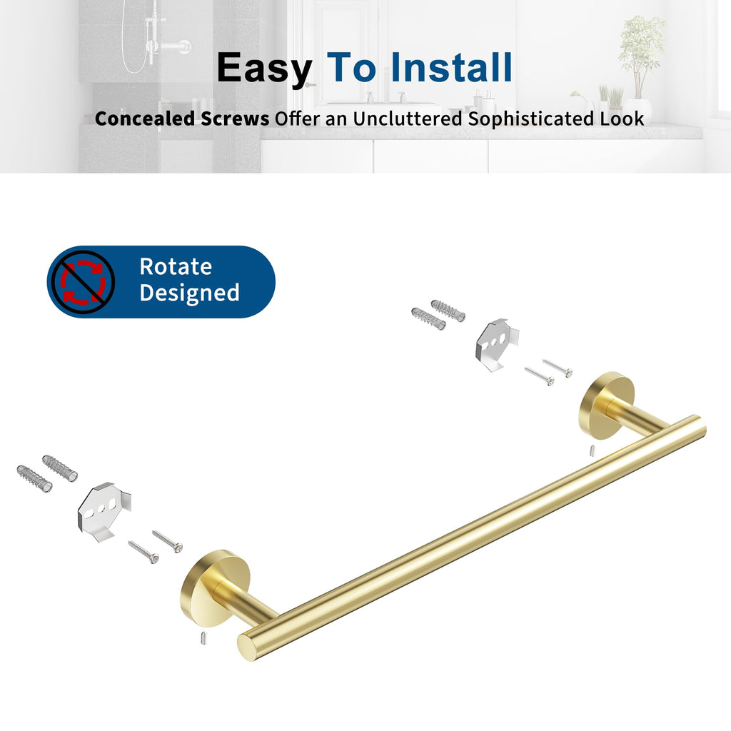 Brushed Gold Towel Bar, 18 Inch Towel Racks for Bathroom Wall Mounted, Thicken SUS304 Stainless Steel Heavy Duty Hand Towel Holder Organizer, Bathroom Accessories, Total Length 20.5 Inch