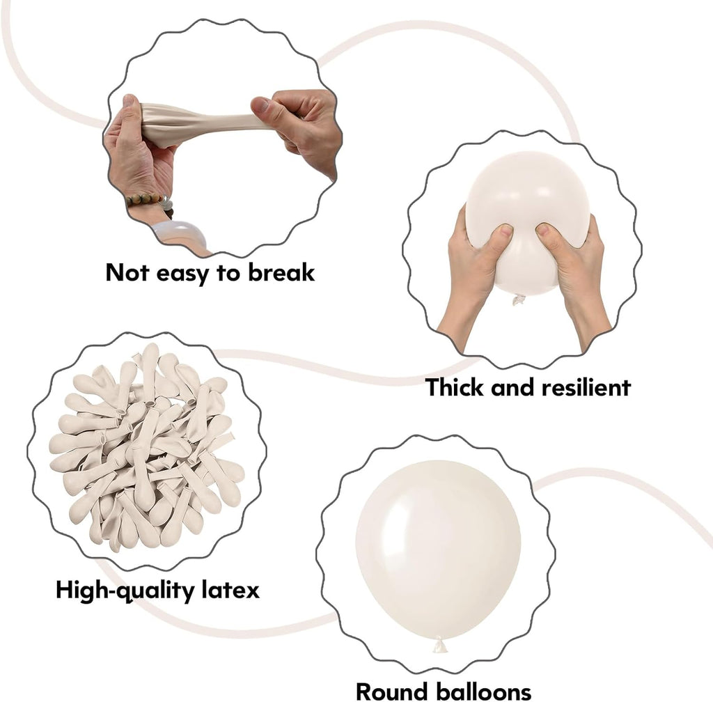 Skiennix Sand White Balloons - 100 Pack 5-Inch Beige Latex Balloons for Boho Party Decor