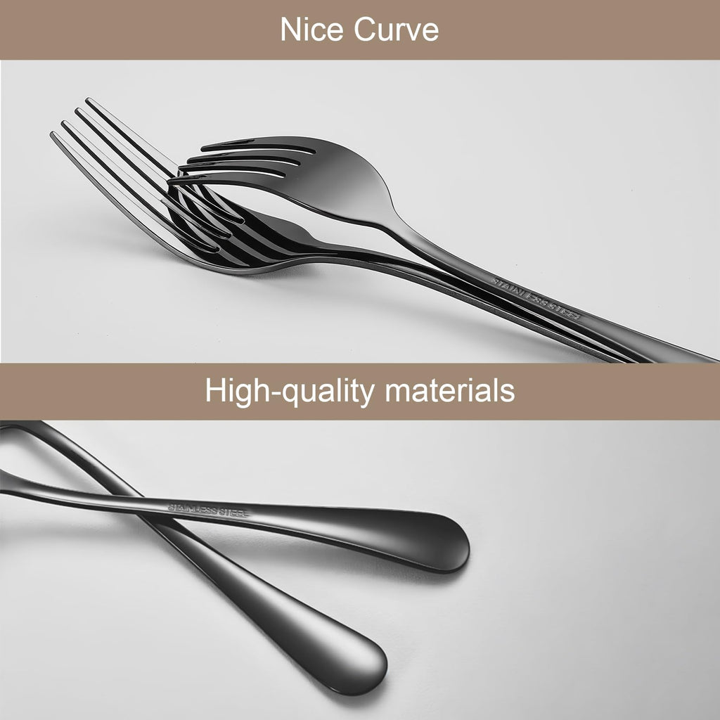 Black forks Food-Grade stainless steel dinner forks 24pcs Dishwasher Safe kitchen forks metal 8inch silverware (8inch dinner forks set (24 Piece))