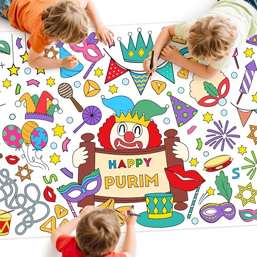 Haooryx Jumbo Purim Coloring Poster - 5-in-1 Activity Center