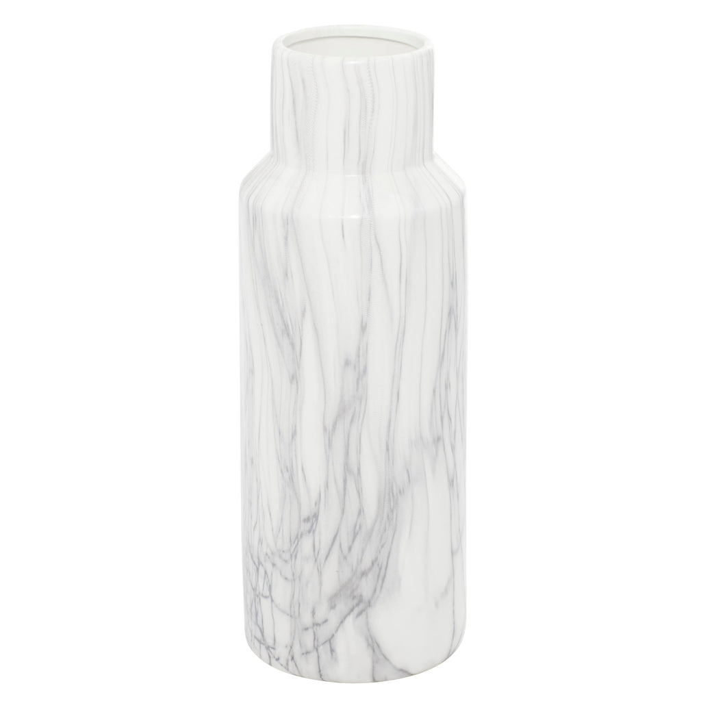Deco 79 Ceramic Decorative Vase Faux Marble Centerpiece Vase, Flower Vase for Home Decoration 6" x 6" x 15", White