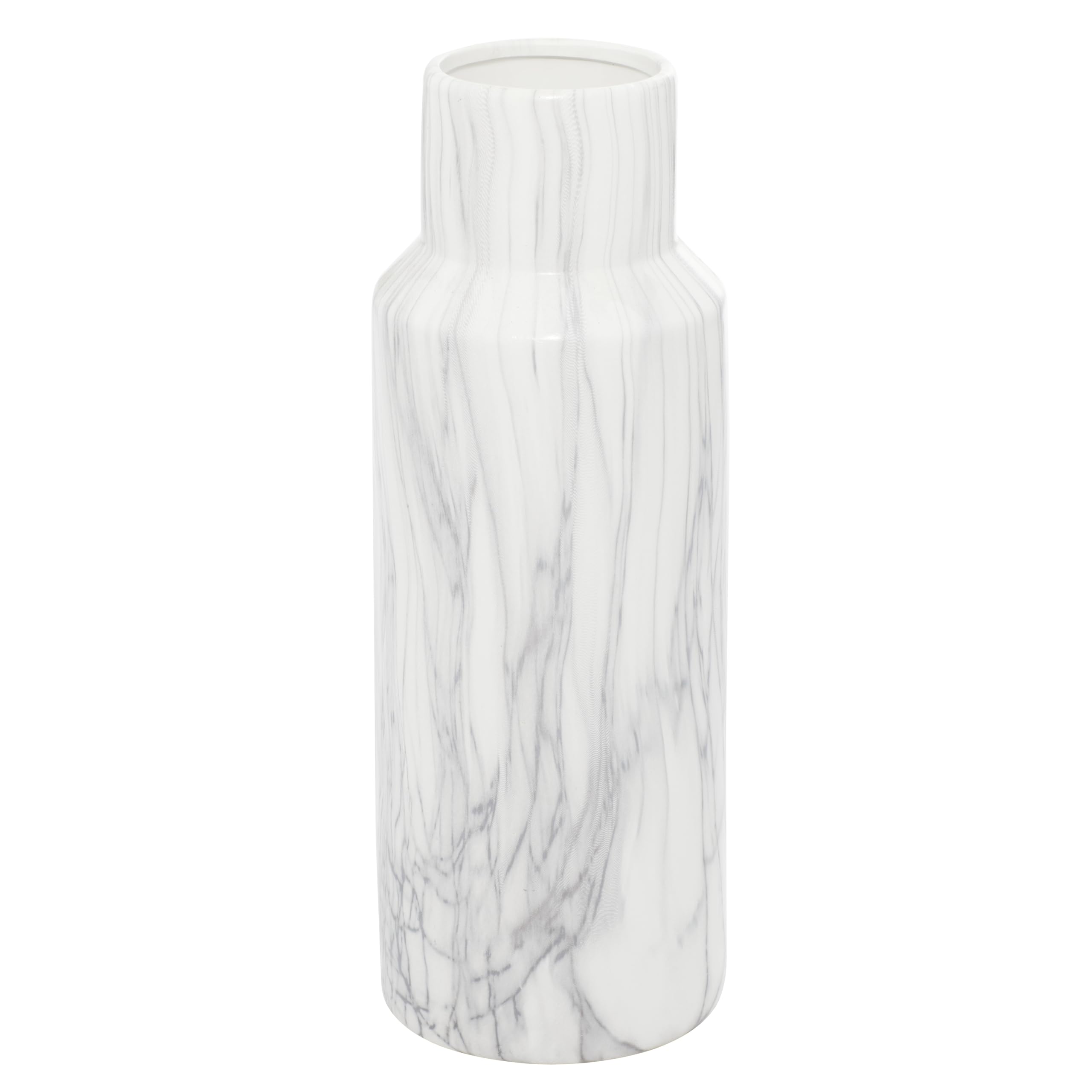 Deco 79 Ceramic Decorative Vase Faux Marble Centerpiece Vase, Flower Vase for Home Decoration 6" x 6" x 15", White