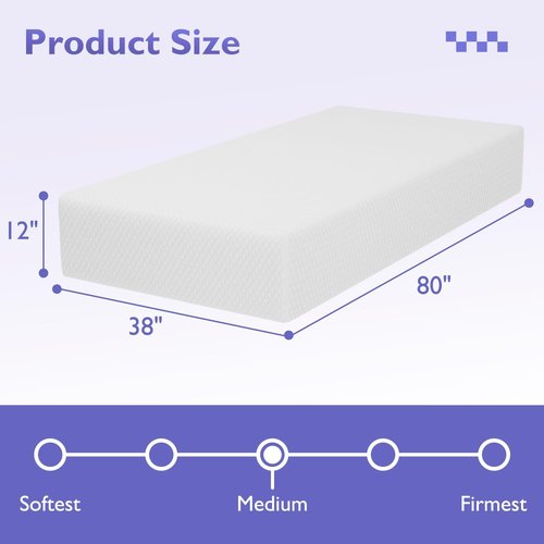 FDW 12-Inch Twin XL Mattress - Medium Firm Gel Memory Foam | White Bed in a Box | CertiPUR-US Certified, Pressure Relief & Cooling Ventilation