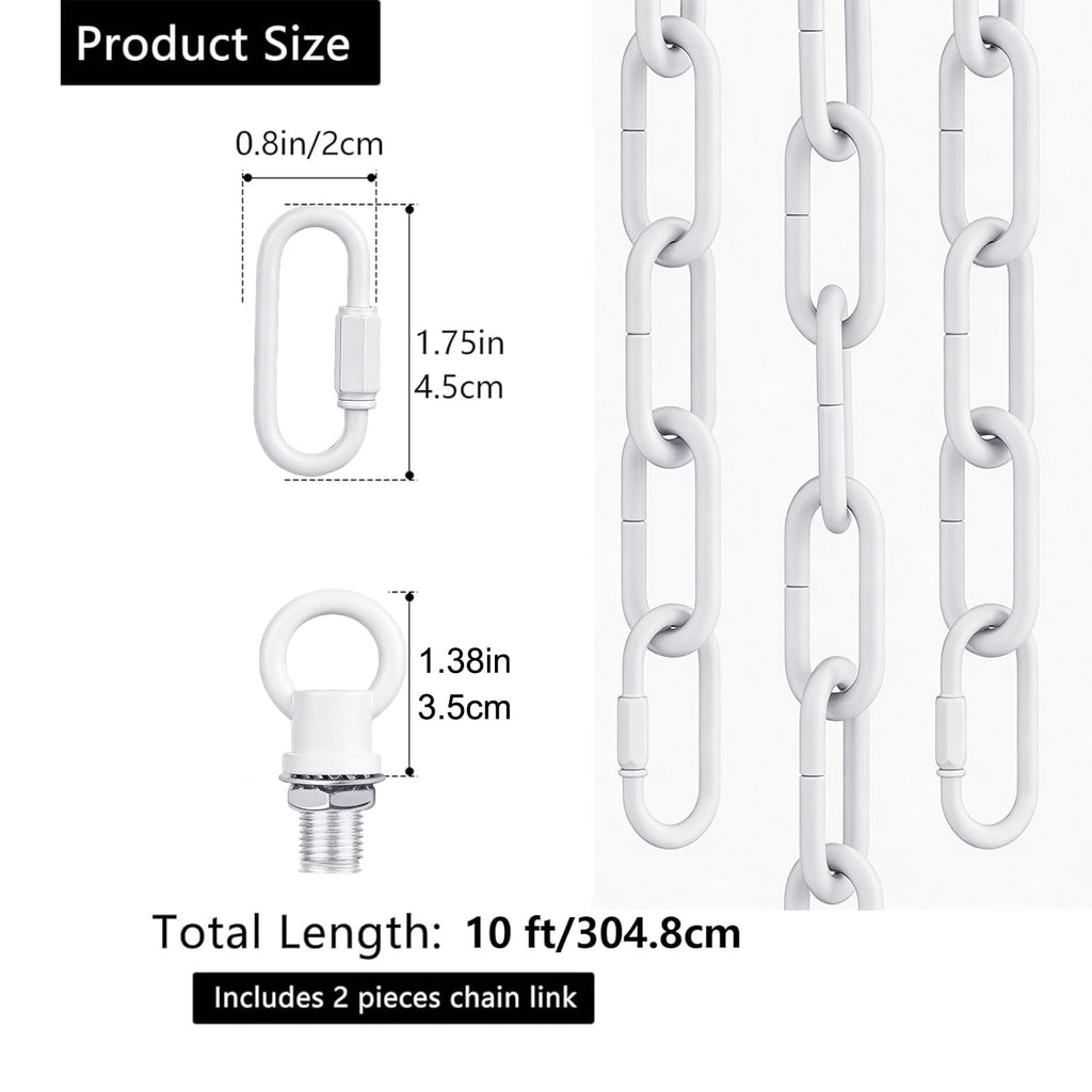 garini 10 Feet White Light Fixture Chain, Adjustable Metal Pendant Chandelier Chain Extension with Detachable Link, Maximum Load is 66 Pounds
