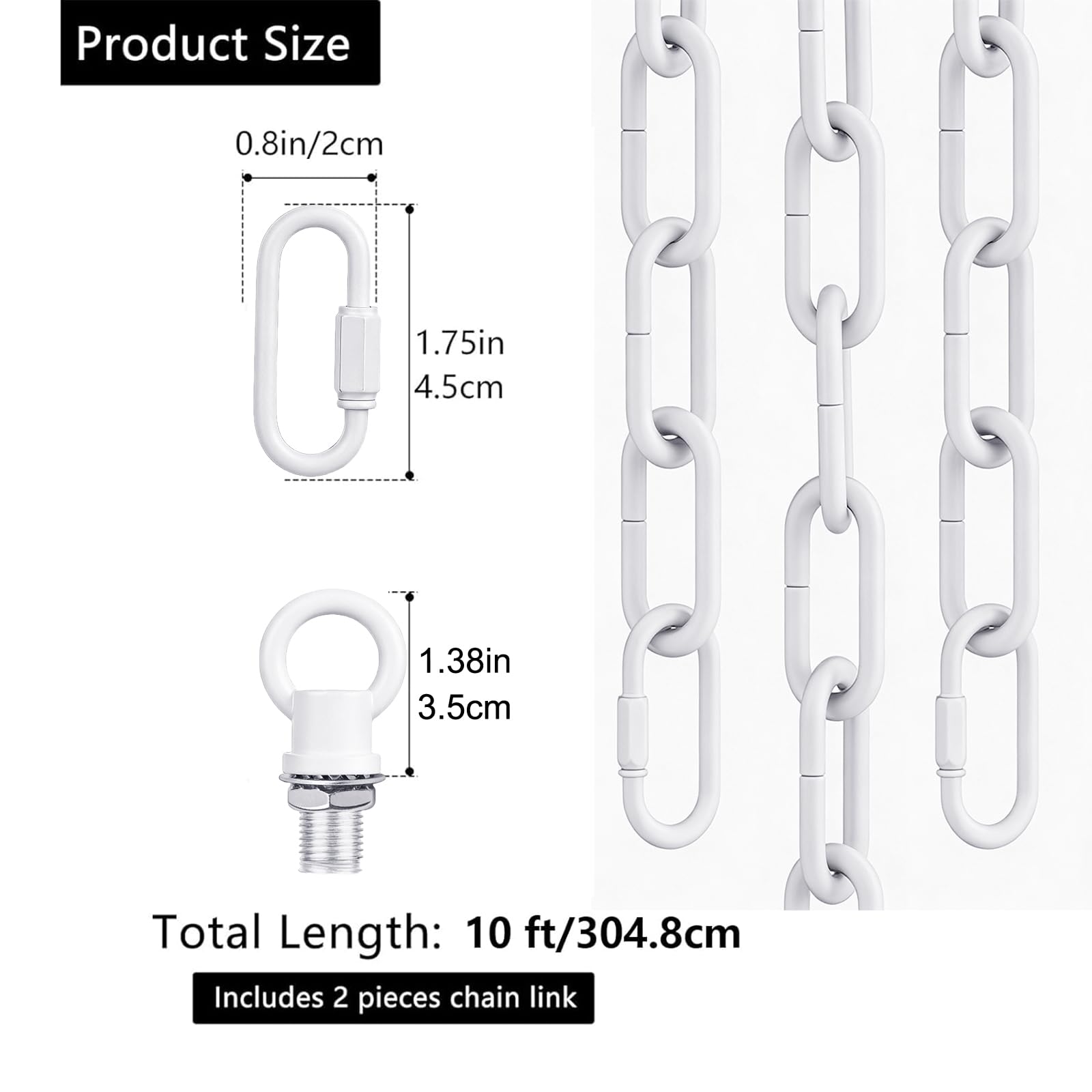 garini 10 Feet White Light Fixture Chain, Adjustable Metal Pendant Chandelier Chain Extension with Detachable Link, Maximum Load is 66 Pounds
