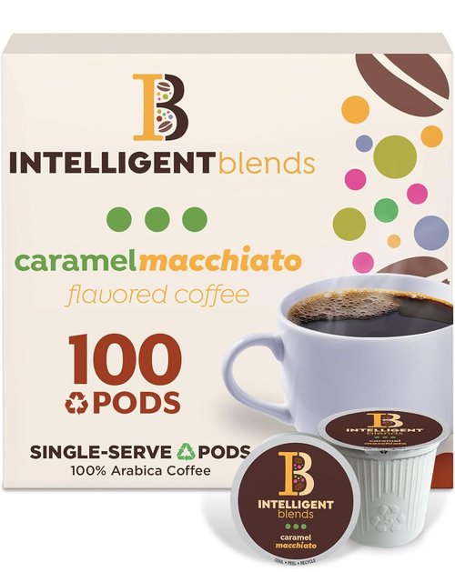 Intelligent Blends Caramel Macchiato Coffee Pods - 100 Ct Medium Roast | 100% Arabica, Compatible with Keurig
