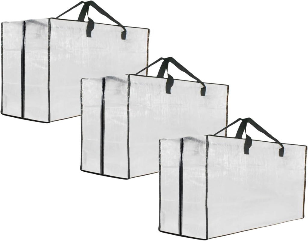 Skiennix Extra Large Heavy Duty Moving Bags - Clear Storage with Zipper & Handles | 3 Pack for Easy Packing