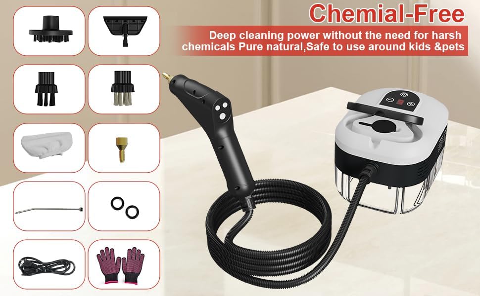 Skiennix Handheld Steam Cleaner - 15s Fast Heat-Up, 1.2L Tank, 6-Level Adjustable Handle | 9 Accessories Included