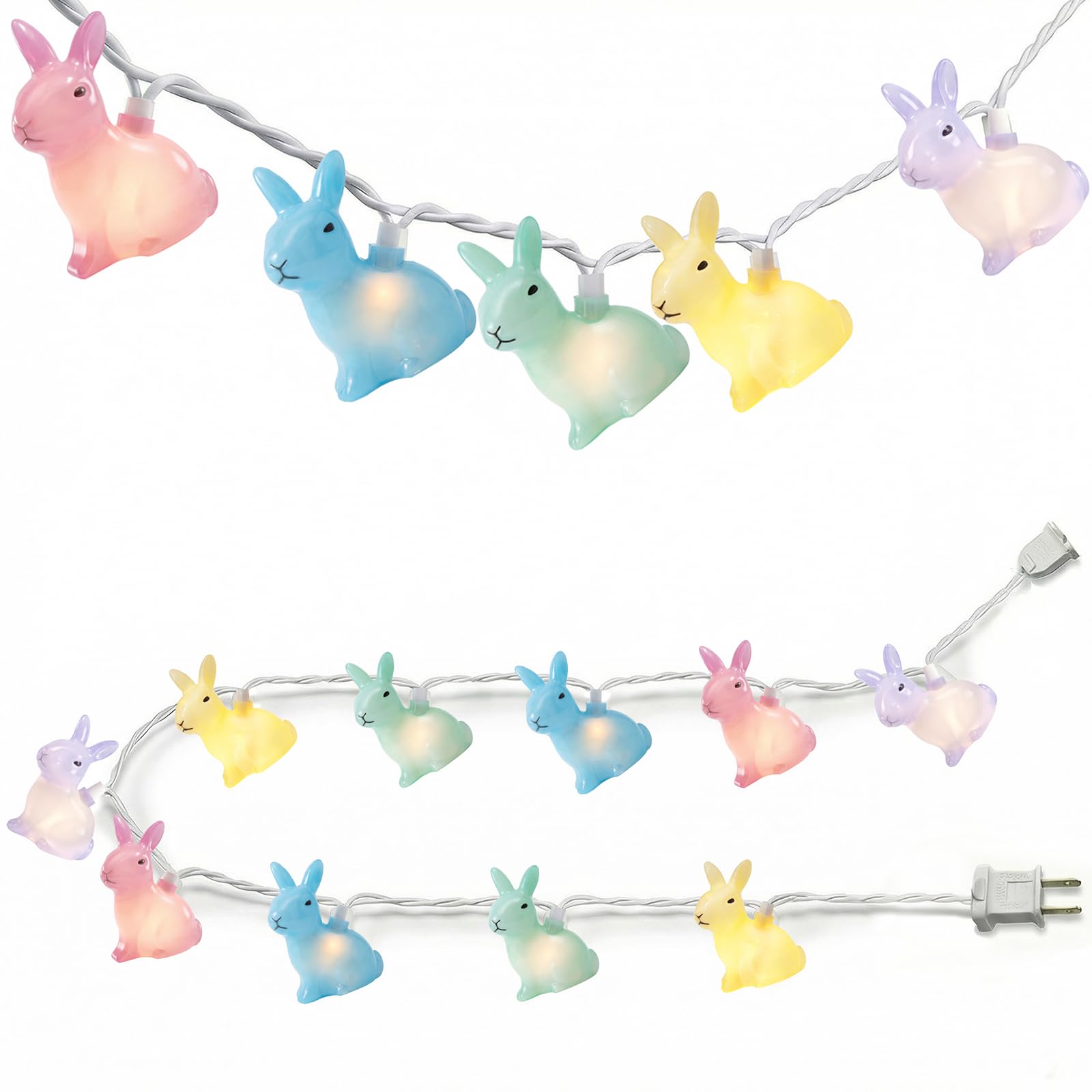 SUNSGNE Easter Cute Rabbit String Lights Bunny Fairy Lights, 8.5ft Easter Bunny Ornaments String Lights with 10 Multicolor Bunny Lights for Outdoor Indoor Room Bedroom Wall Home Decoration