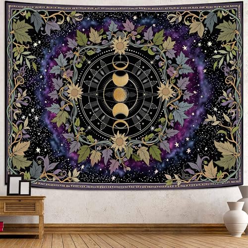 Boho Moon Phase Tapestry - Cosmic Purple 48" x 36" Decor
