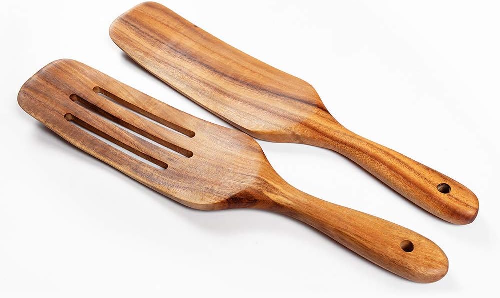 Skiennix Spurtle Set - Natural Acacia Wooden Kitchen Utensils for Cooking & Serving | Set of 4