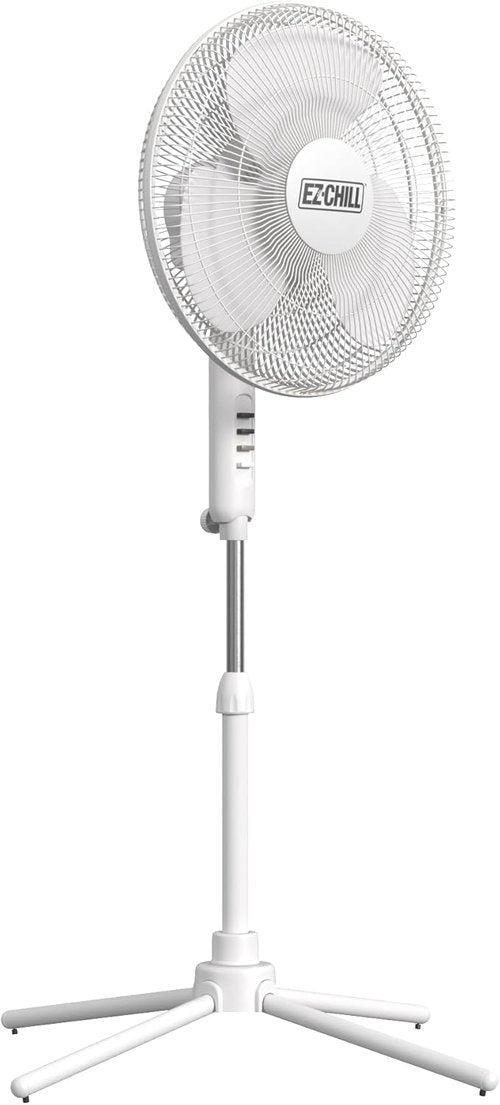 EZ-Chill 16” Oscillating Pedestal Fan - 3-Speed Options & Adjustable Height | Powerful Air Flow in White