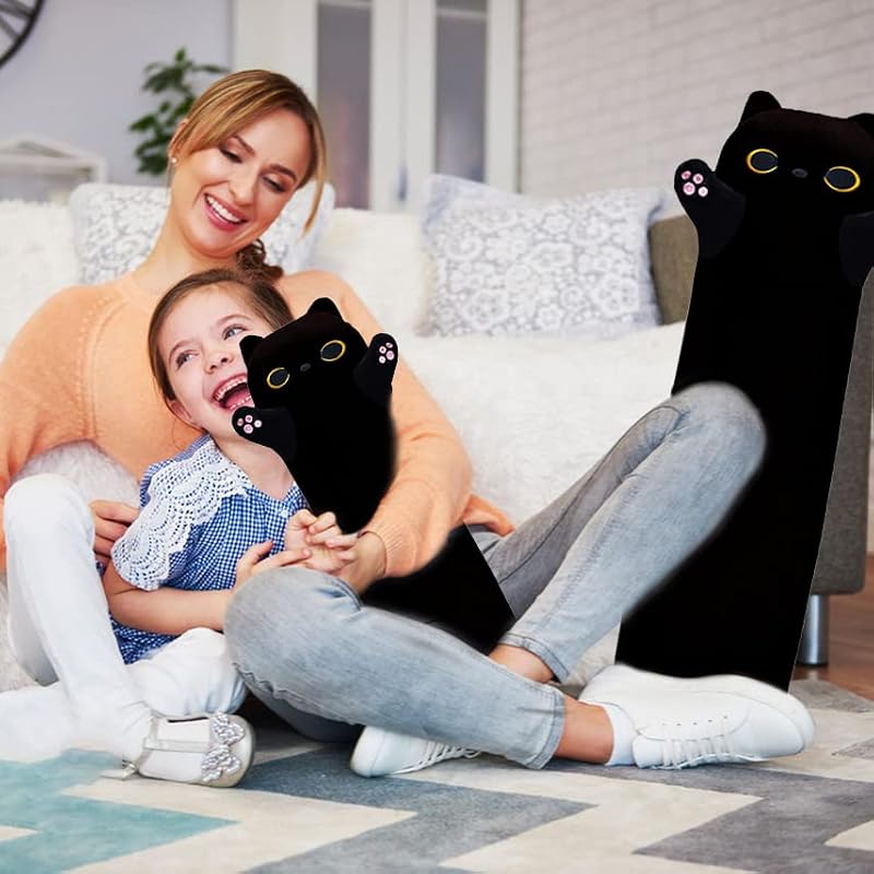 Black Cat Plush Pillow - 19.6-inch Soft Stuffed Animal Body Pillow