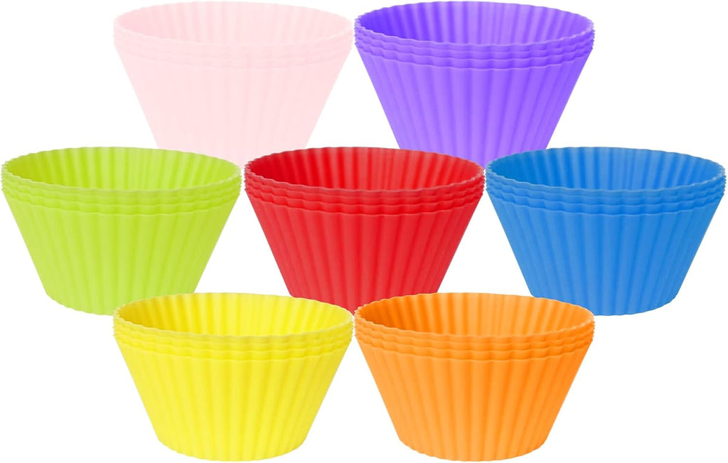 Skiennix Silicone Baking Cups - 28 Pack Reusable Muffin Molds in 7 Vibrant Colors | 2.64 Inches