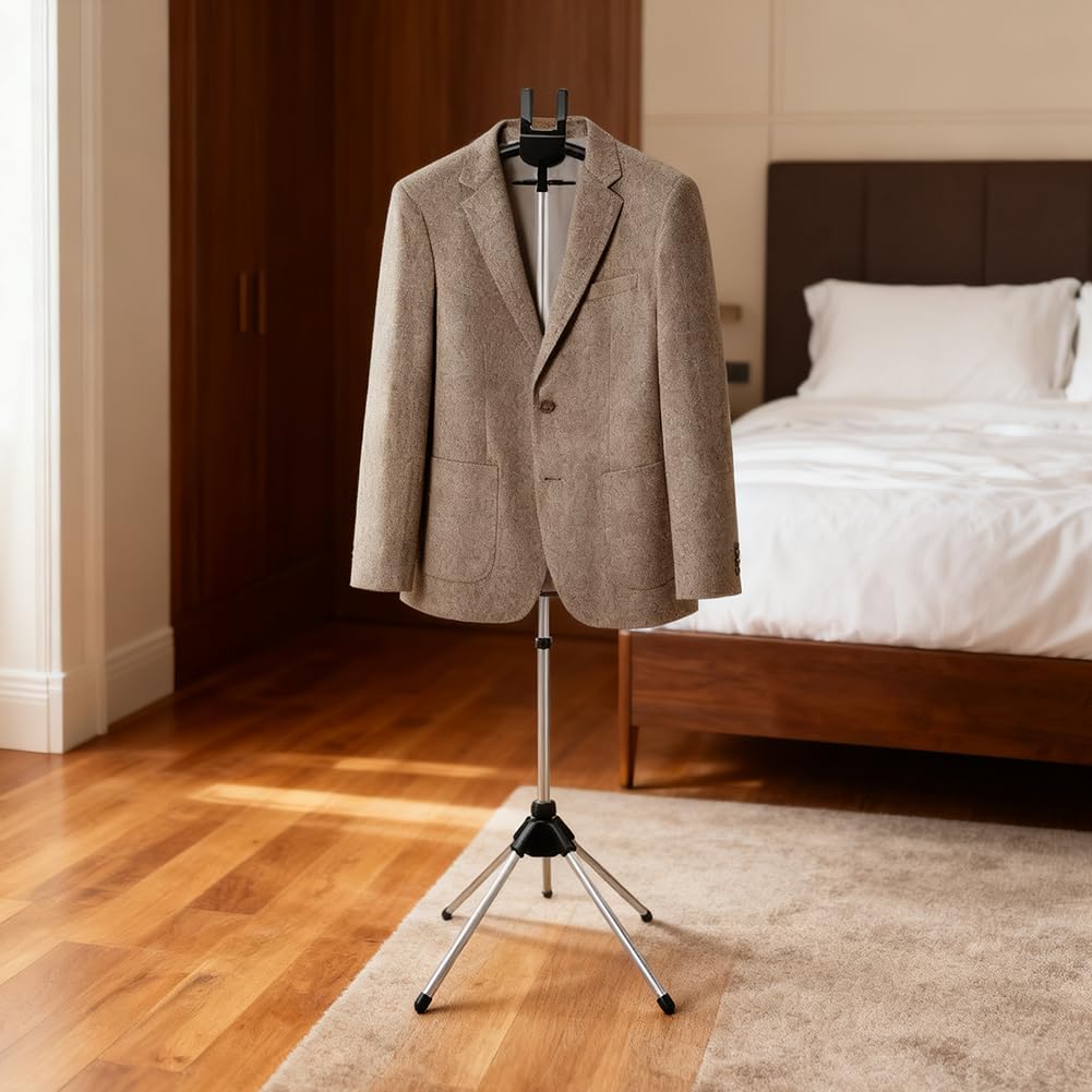 Londehuhai Garment Steamer Stand with Rotating Hanger & Heat-Resistant Glove - Adjustable Aluminum Alloy Ironing Rack for Pants, Jeans, Dresses - Folding Steamer Holder for Clothes(Color:Black)