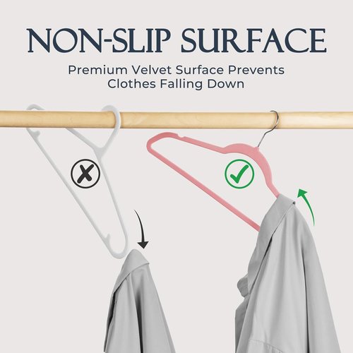 HOUSE DAY Velvet Hangers - Lt Pink Non-Slip Clothes Hangers | Heavy Duty 20 Pack for Closet Organization