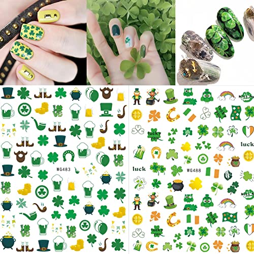 St. Patrick's Day Nail Stickers 3D Shamrock Green Clover Decals, 5 Sheets