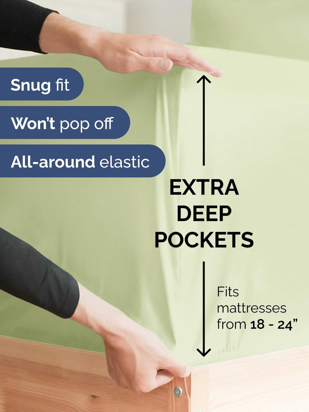 Skiennix Extra Deep Queen Sheet Set | 6-Piece Breathable Cooling Bedding - Soft, Wrinkle-Free Light Sage